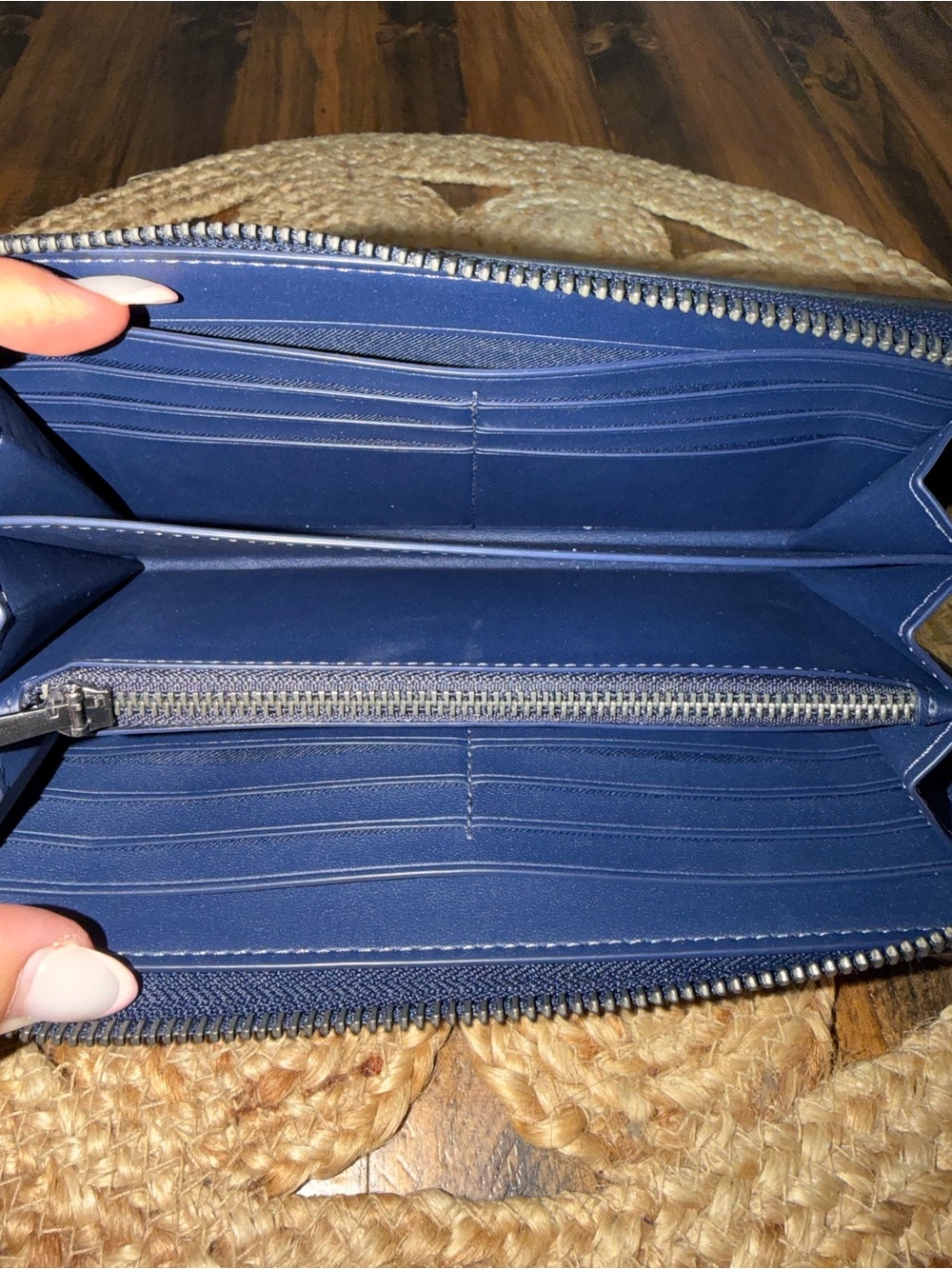 Coach Navy Leather Zip Wallet with Silver Logo - Picture 5 of 7